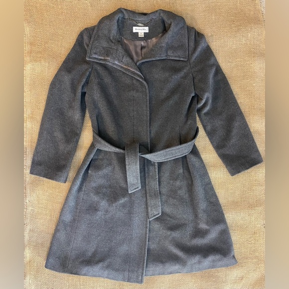 Angora/Wool Coat Preston & York Sz 6 Long Button Up Dark Grey Fully Lined - Picture 1 of 10